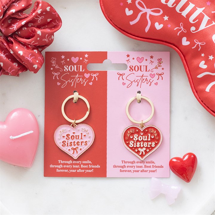 Pair of Soul Sisters Love Heart Keyrings