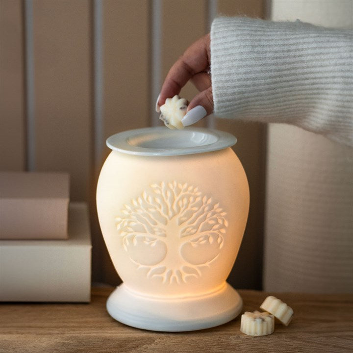 Tree of Life White Ceramic Electric Oil Burner (UK 3-Pin Plug)