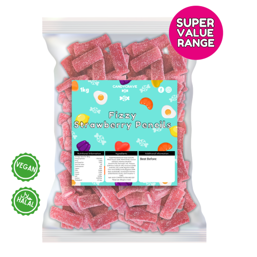 1kg Candycrave Super Value Fizzy Strawberry Pencils