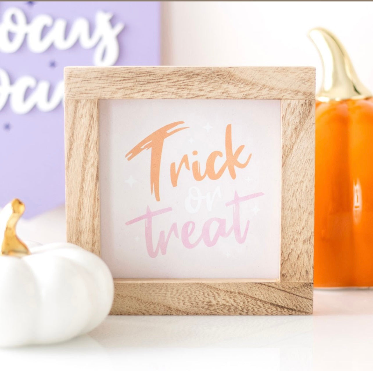 Pink Trick or Treat Wooden Frame Sign