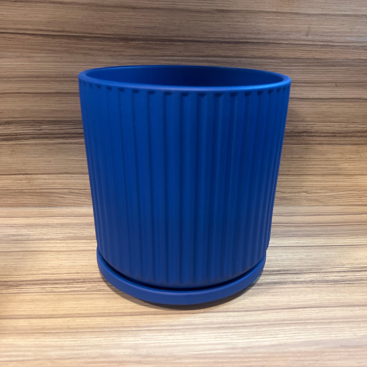 Ribbed Ceramic Pot and Saucer Electric Blue - 16cm inner