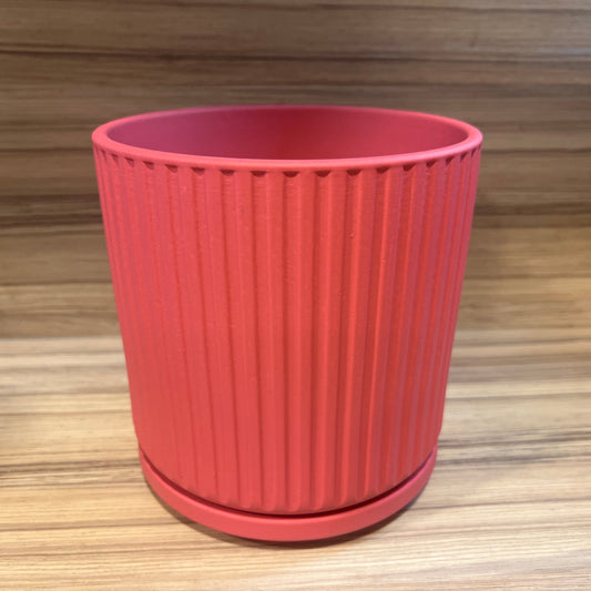 Ribbed Ceramic Pot and Saucer Pink - 16cm inner