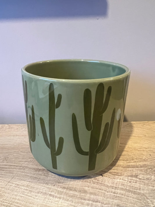 Cactus print plant pot 12cm light green