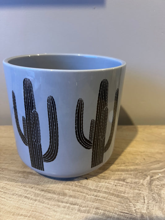 Cactus print plant pot 12cm grey