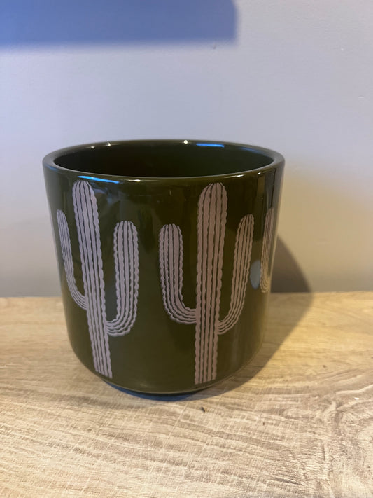 Cactus print plant pot 12cm dark green