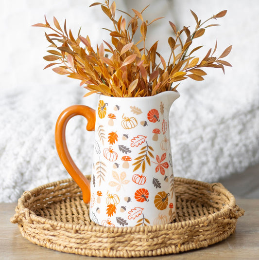 Autumn Leaves and Pumpkins Ceramic Flower Jug (17cm)