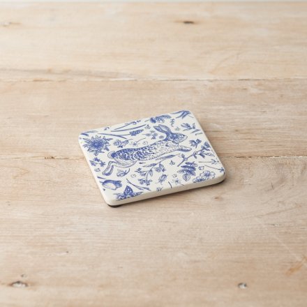 Blue Hare Floral Coaster, 10cm