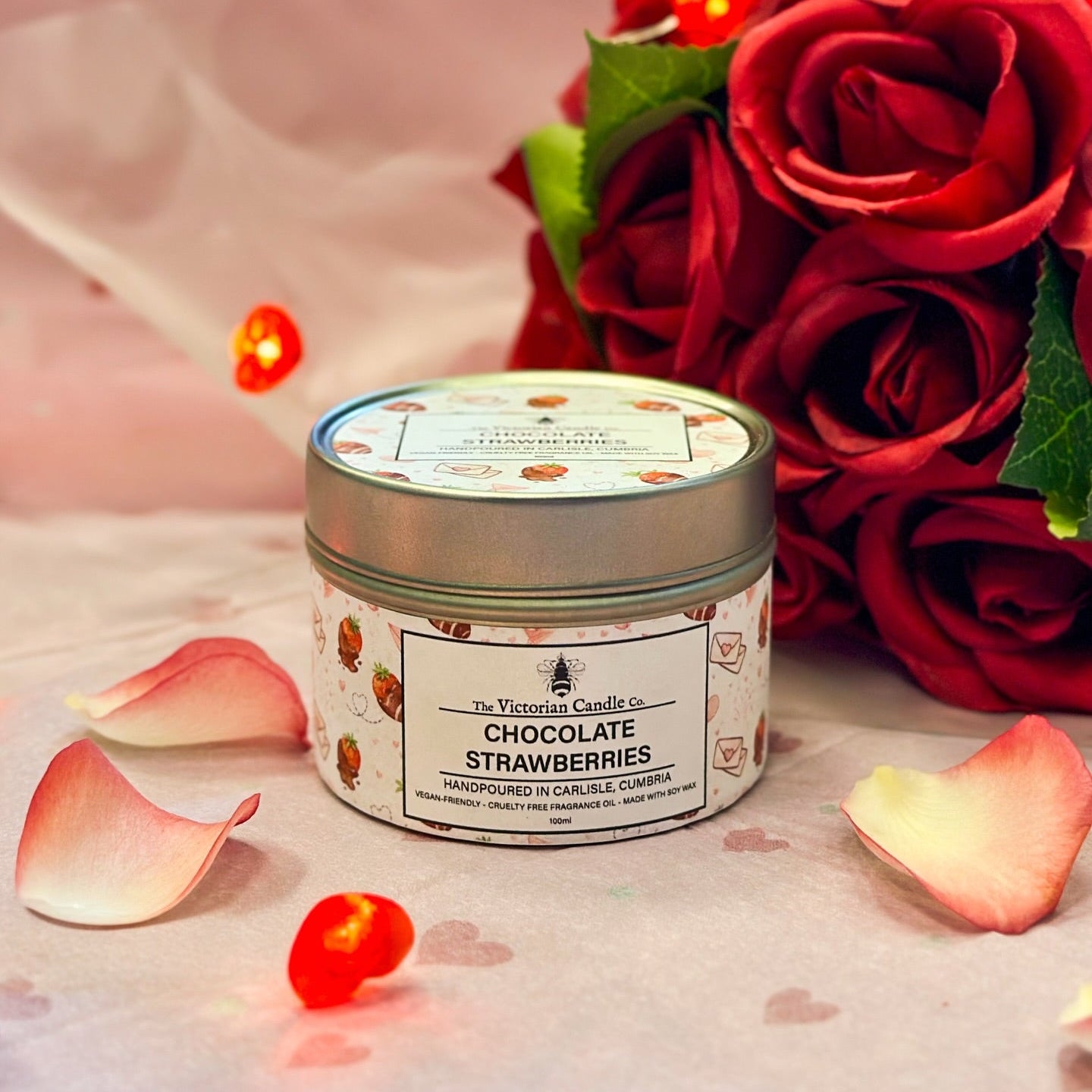 Chocolate Strawberries Scented Tin Candle, 100ml