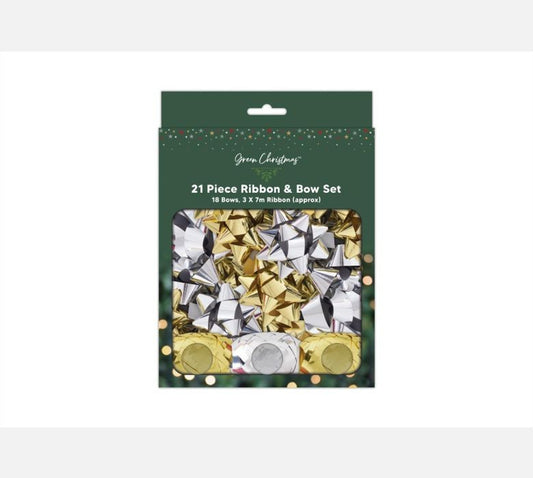 Gold & Silver Foil Ribbon & Bow Set