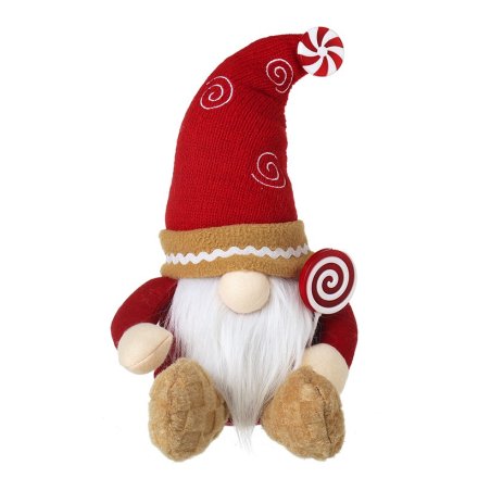 Sitting Red Gonk With Candy Cane Lollipop, 31cm