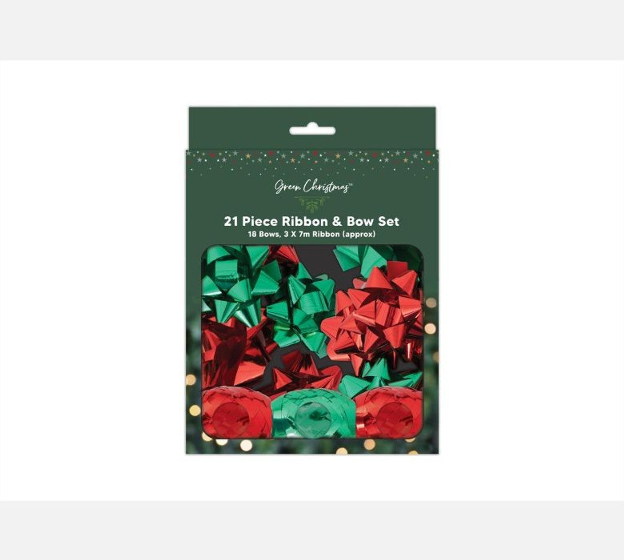 Red & Green Foil Ribbon & Bow Set