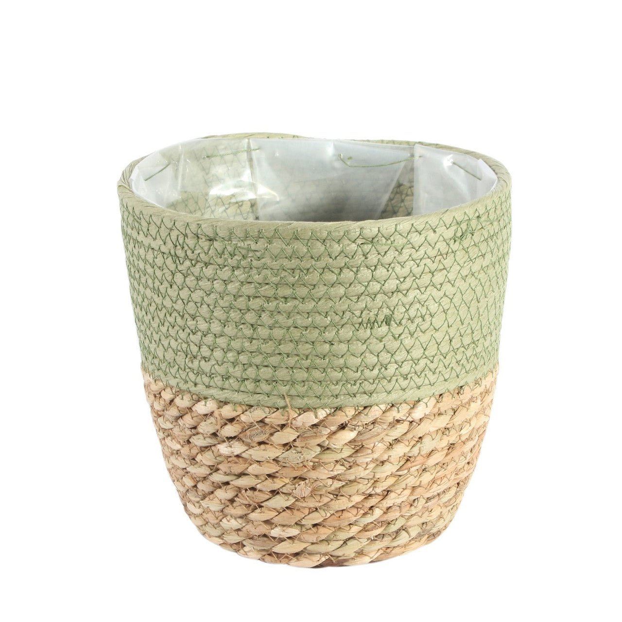 Two Tone Seagrass and Green Paper Basket 19cm